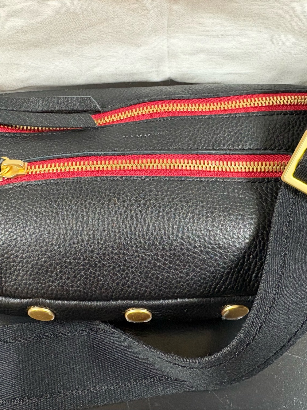 Hammitt Charles Black Leather Crossbody with Red Zippers and Gold Hardware (Med) - Picture 2 of 5